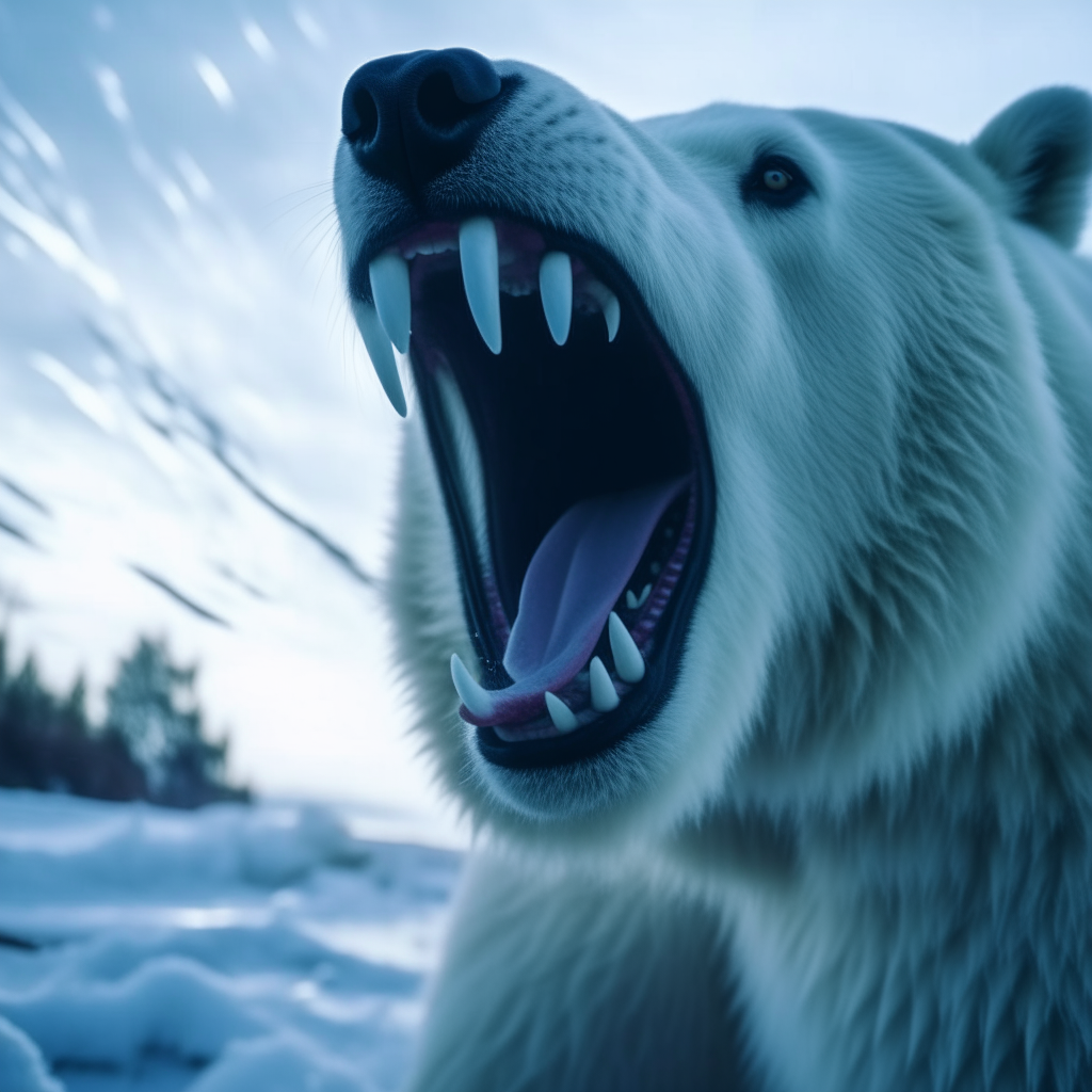A roaring polar bear which created via free AI animation tools Genmo