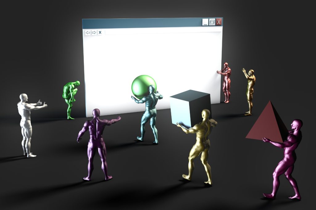 Robots carrying the shapes in their hands to the browser
