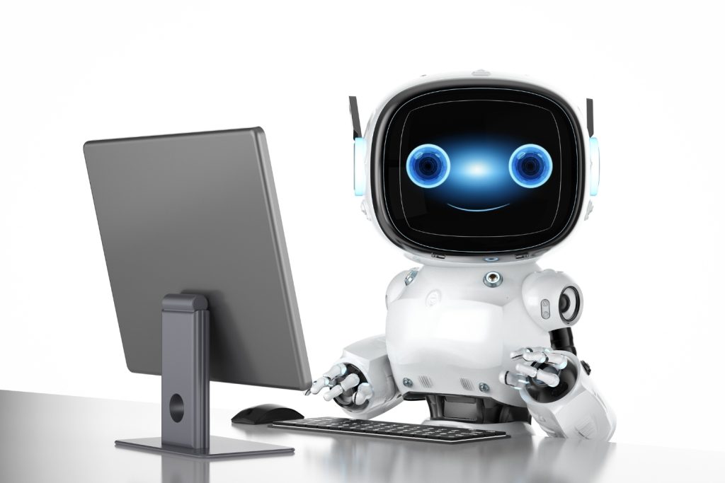 The personal AI assistant robot uses a computer.